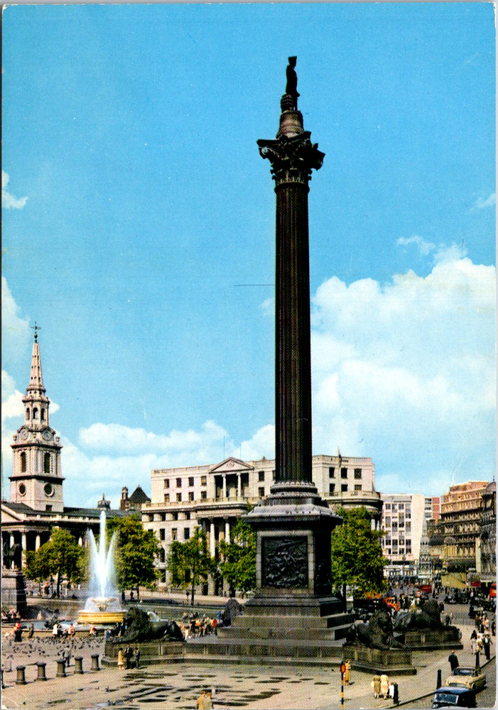 Vintage Postcard Trafalgar Square London England Nelsons Column