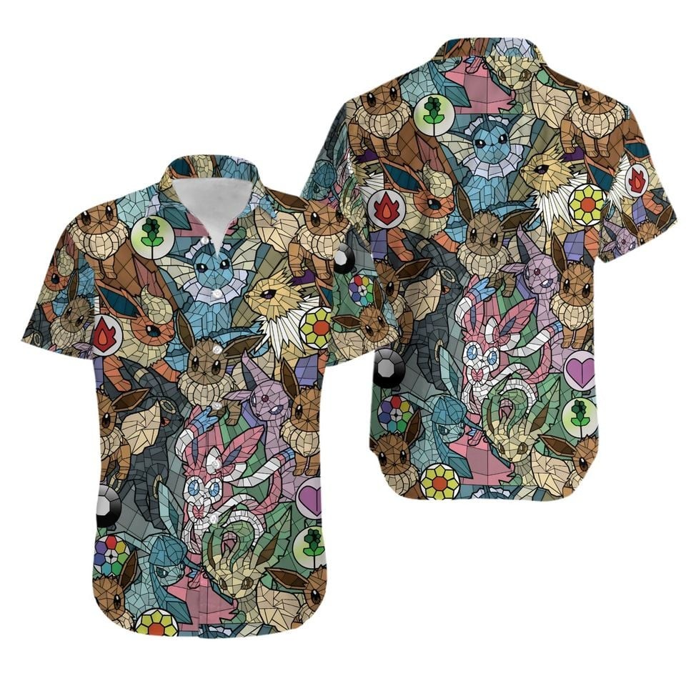 Eevee Hawaiian Shirt, PKM Button Up Shirt, Eevee Holiday Shirt