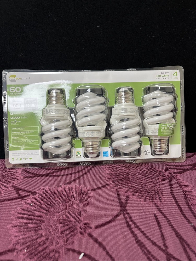 EcoSmart Light Bulbs Soft White Compact Fluorescent 60W Equivalent Spiral 4 Pack