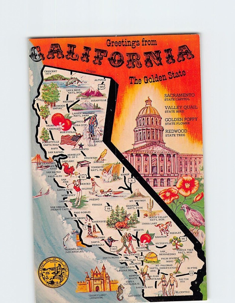 Postcard Greetings from California USA