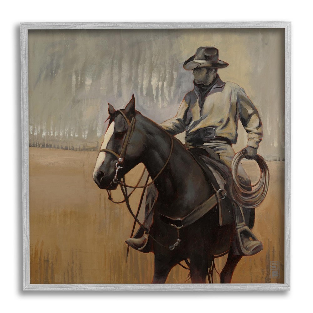Cowboy with Modern Splash Gray Framed Giclee Art Design by Stacy Daguiar