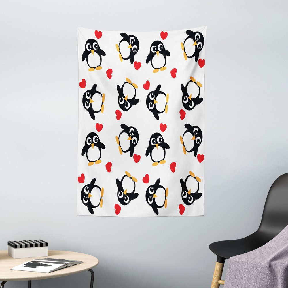 Penguin Tapestry Romance Heart Shape Print Wall Hanging Decor