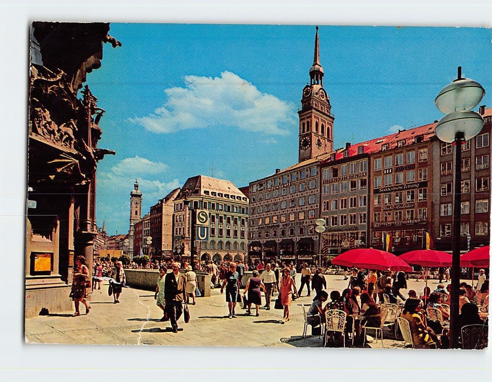 Postcard Typical Charming Scene at Marienplatz Munich Germany