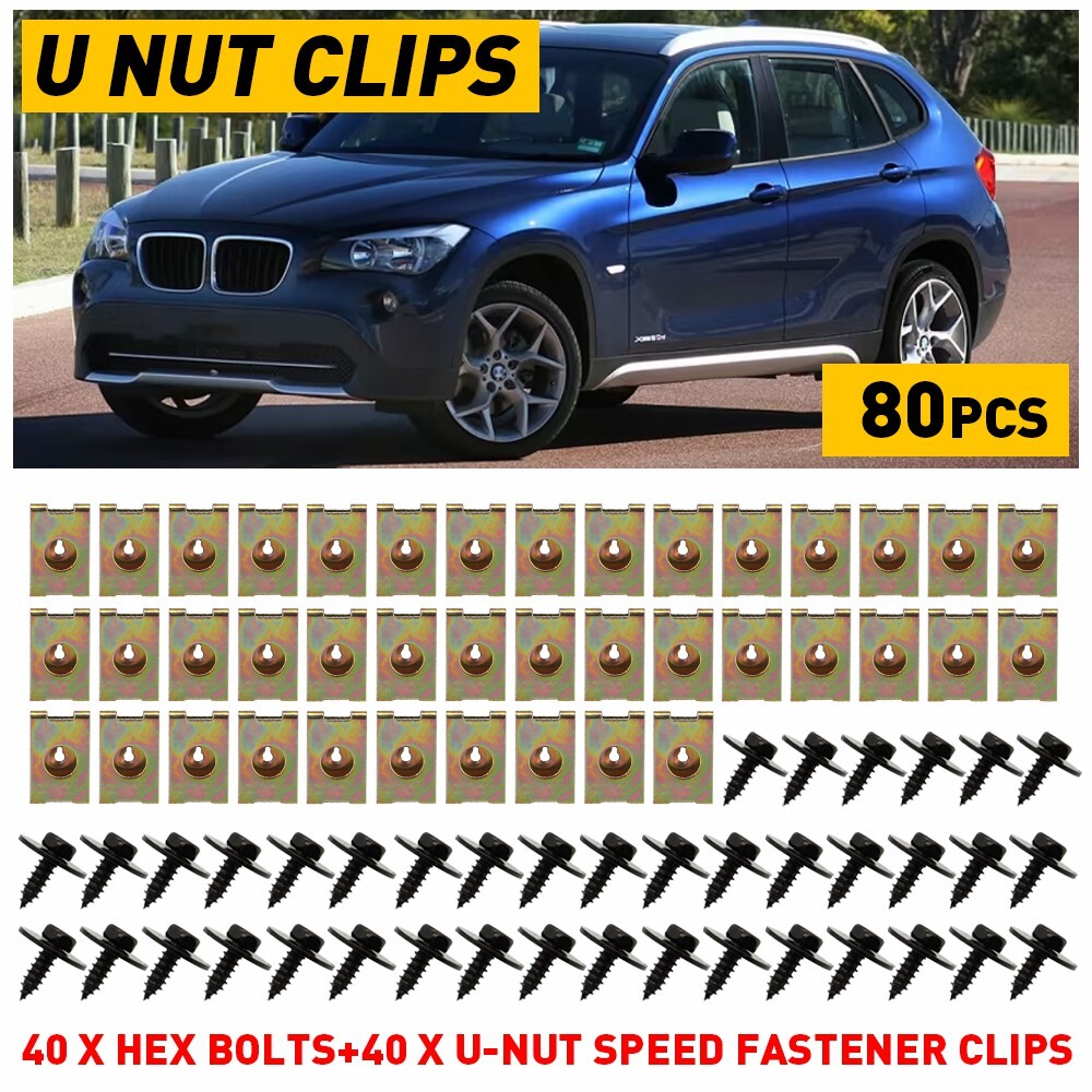 80Pcs Metal Car U Nut Clips Body Bolts Fender Bumper Retainer Gasket Fastener