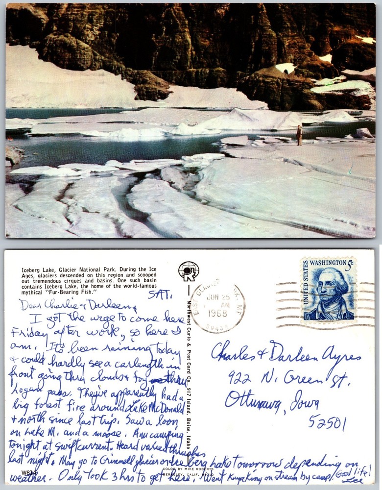 Iceberg Lake Glaciers Frozen Water Glacier National Park Montana Postcard
