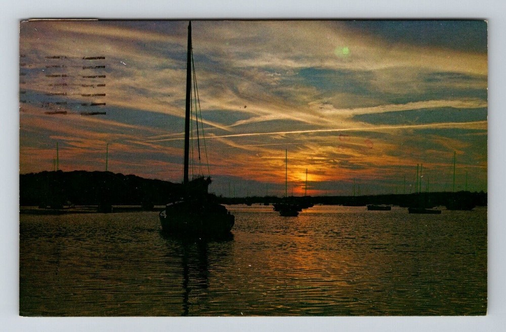 NJ-New Jersey, Scenic View Sunset On The Water, Vintage Postcard