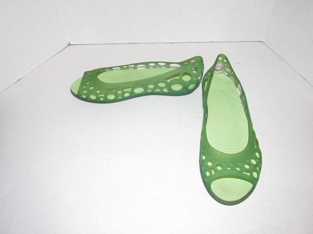 Crocs Adrina Green Peep Toe Jelly Sandals Ballet Flats Comfort Slides Womens 10