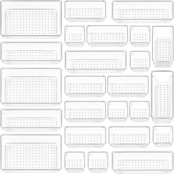 Vtopmart 25 PCS Clear Plastic Drawer Organizers Set, 4-Size Versatile sizes