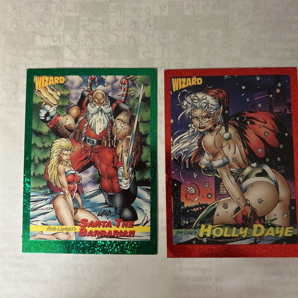 Jim Lee's Holly Daye and Rob Liefeld Santa the Barbarian 1993 Wizard PROMO Card.