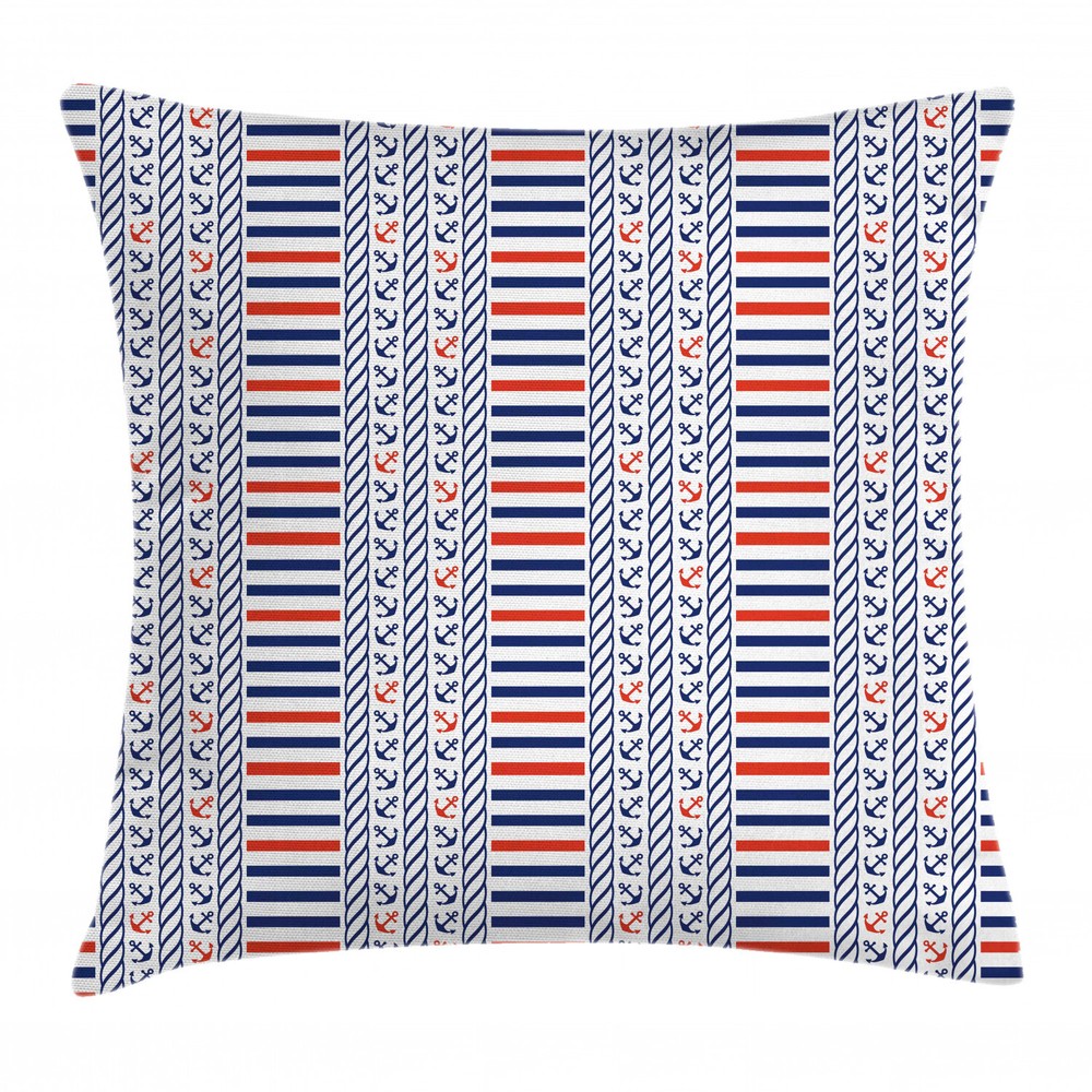 16 Inch Nautical Striped Marine Pattern Square Pillow Cover