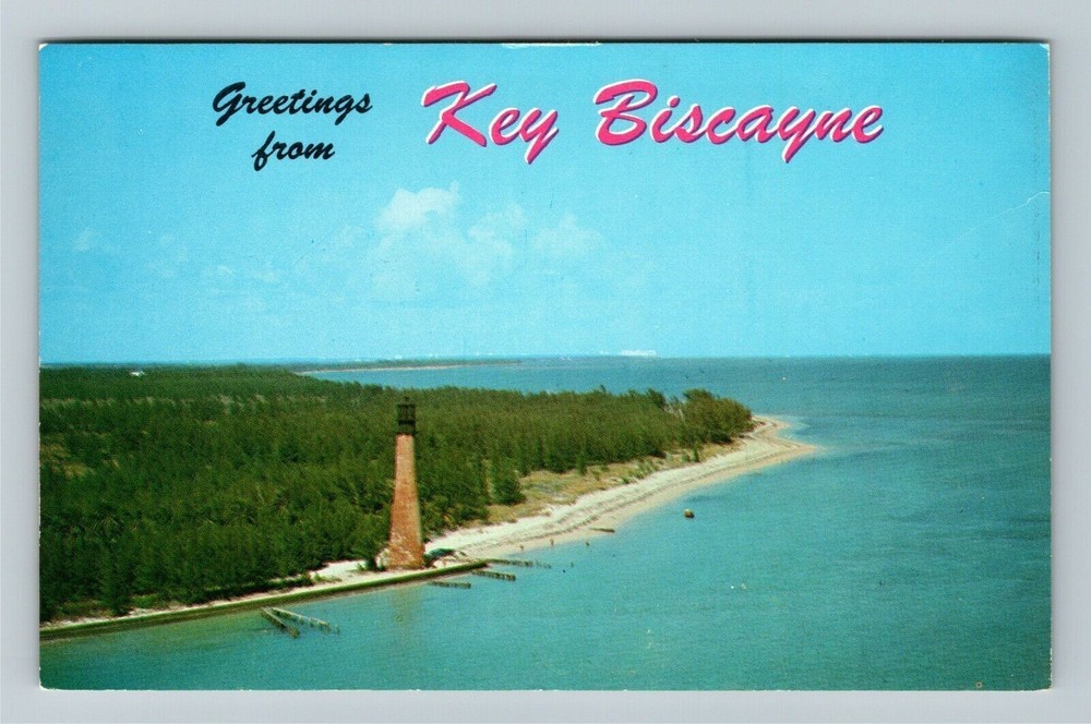 Key Biscayne FL-Florida, Cape Florida Lighthouse, Vintage Postcard
