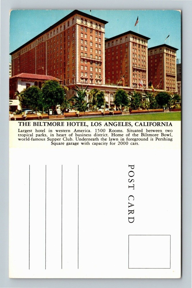 Los Angeles CA-California, Biltmore Hotel, Park, Antique Vintage Postcard