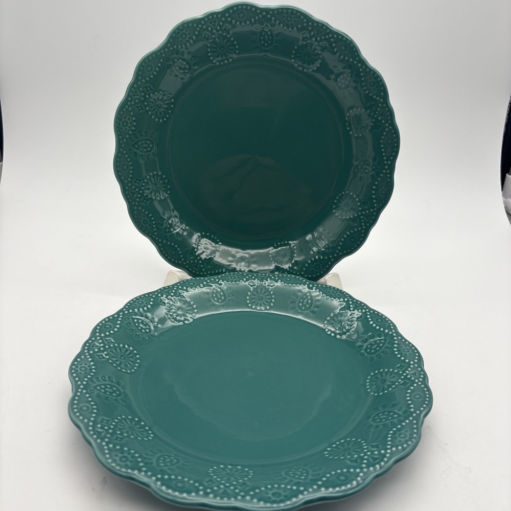 Set Of 2 PIONEER WOMAN COWGIRL LACE TEAL 8 1/2” SALAD PLATES