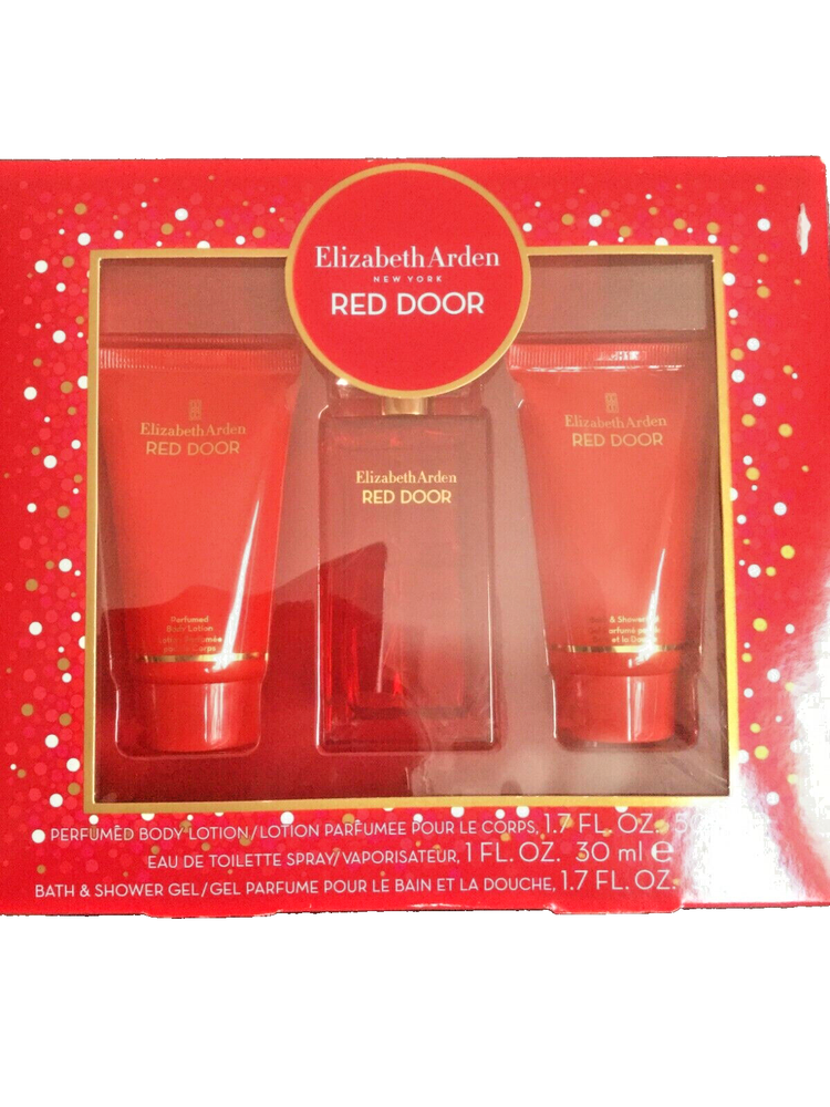 ELIZABETH ARDEN NEW YORK RED DOOR WOMENS GIFT SET WITH LOTION, SPRAY, SHOWER GEL