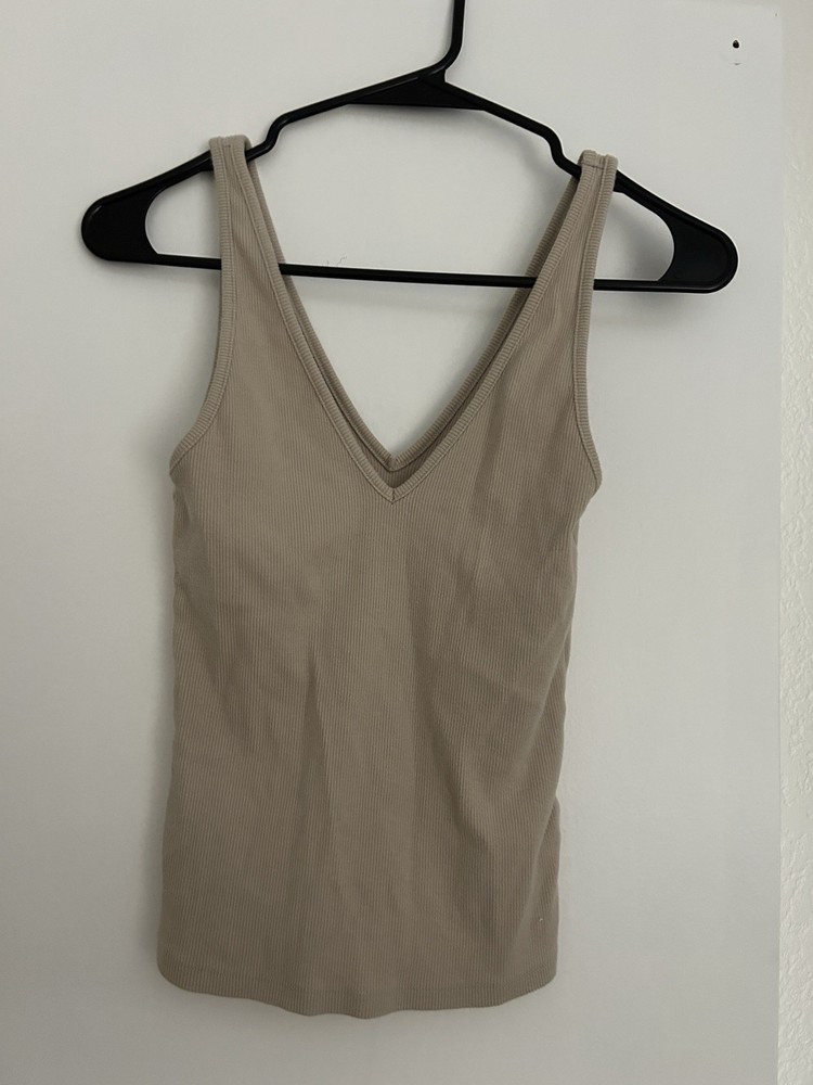 Abercrombie & Fitch Soft A&F Essentials Beige Ribbed V-Neck Tank Top Small