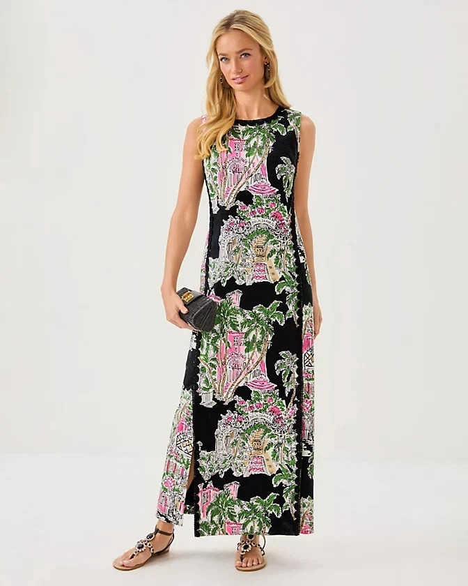 NWT $318 Lilly Pulitzer Darlene Stretch Maxi Dress  4 PB Anniversary Toile Onyx