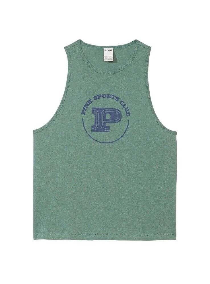 Victoria's Secret PINK Cotton Cropped Racerback Tank Top Green (Size: M)