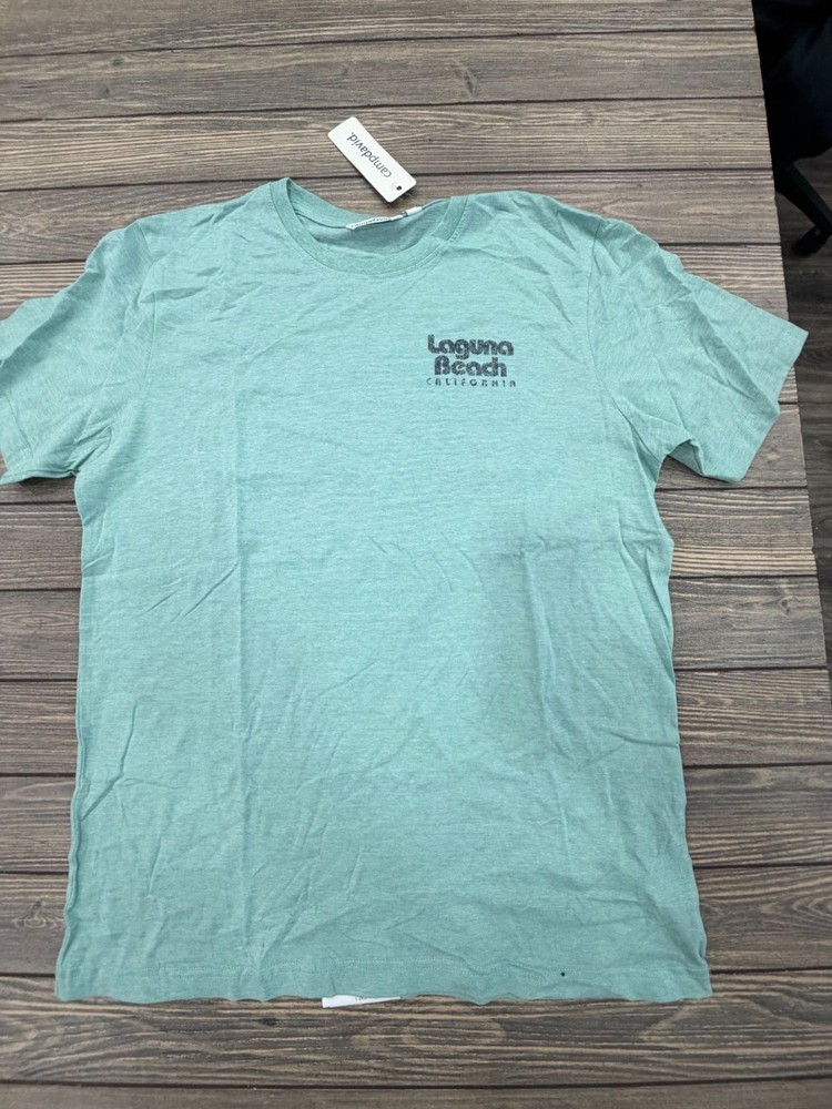 Laguna Beach Graphic T-Shirt Camp David Mens Large Green Cotton Blend