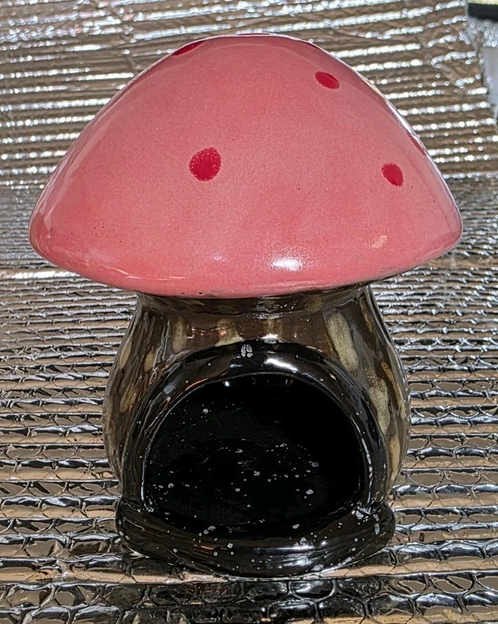 Vintage Glazed Ceramic Psychedelic Fairy House Mushroom Tea Light Candle Holder