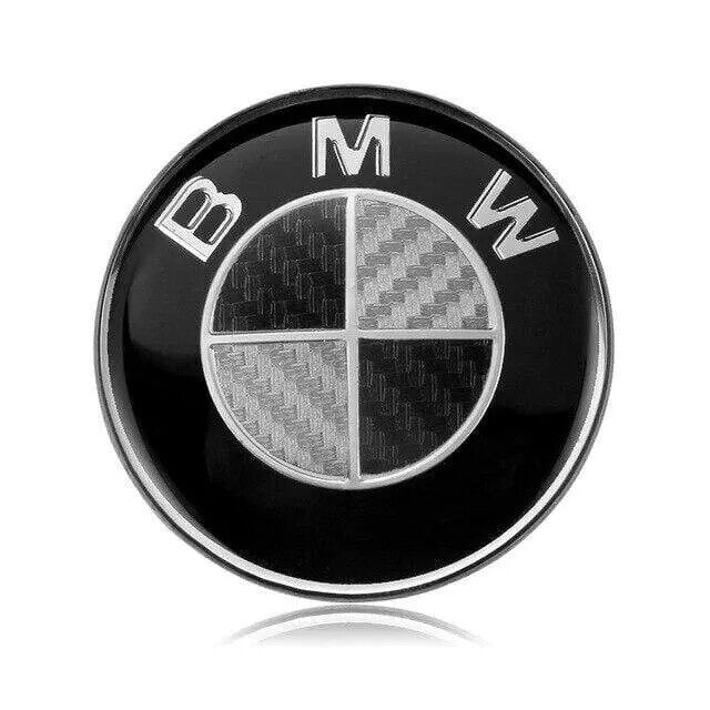 2Pcs Hood & Trunk B-M-W Carbon Fiber Emblem 82MM & 74MM