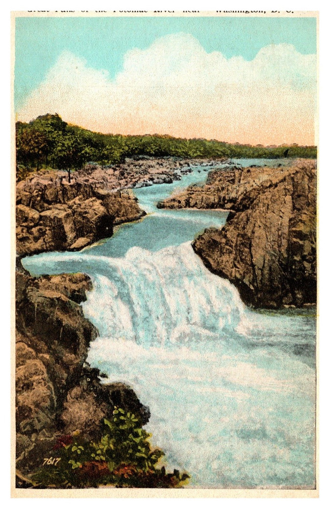 Near Washington D.C. Great Falls of the Potomac River Linen Postcard