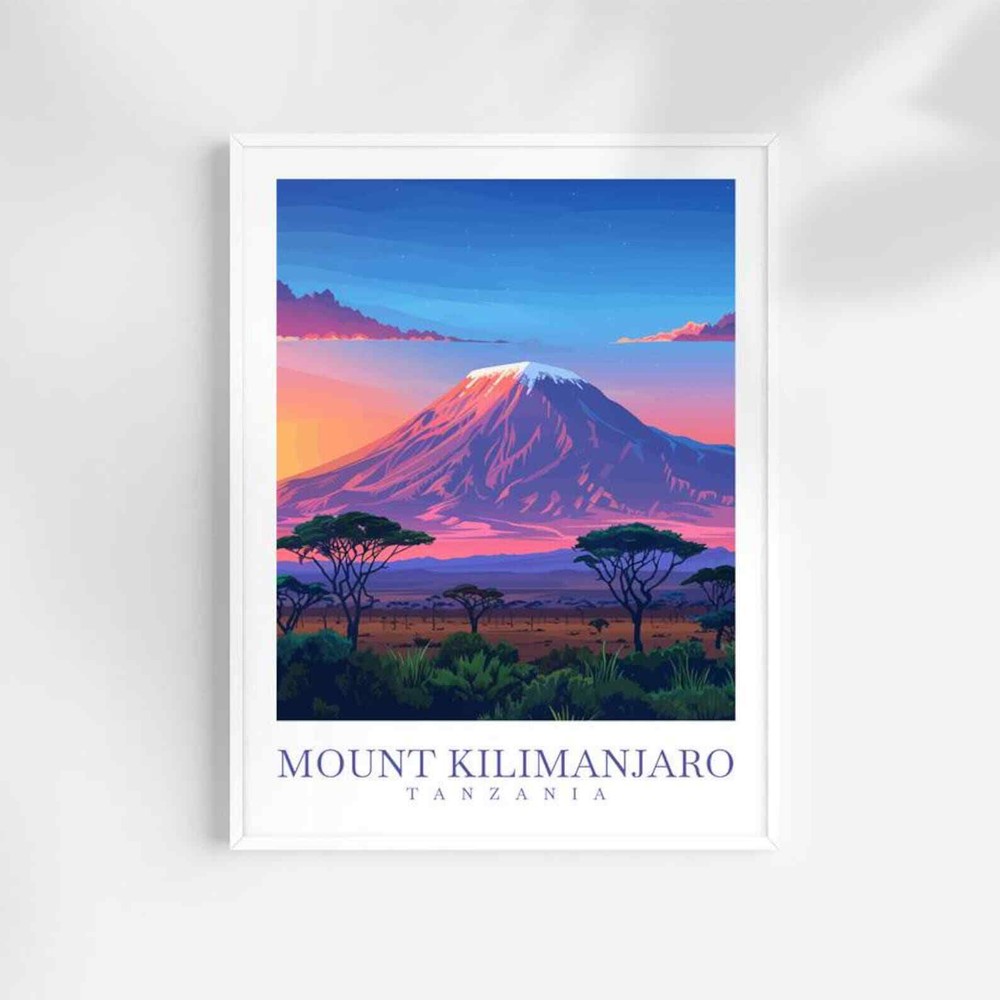 Mount Kilimanjaro Travel Print Tanzania Wall Art Africa Wall Hanging Home Dcor