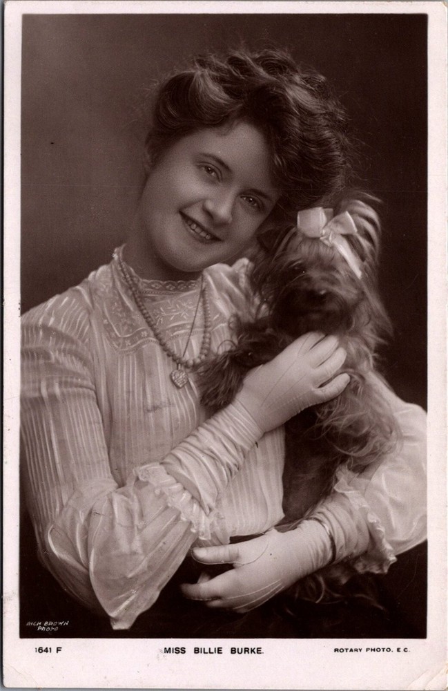 Billie Burke Actress Yorkshire Terrier Dog RPPC Postcard 1907 Glasgow Postmark