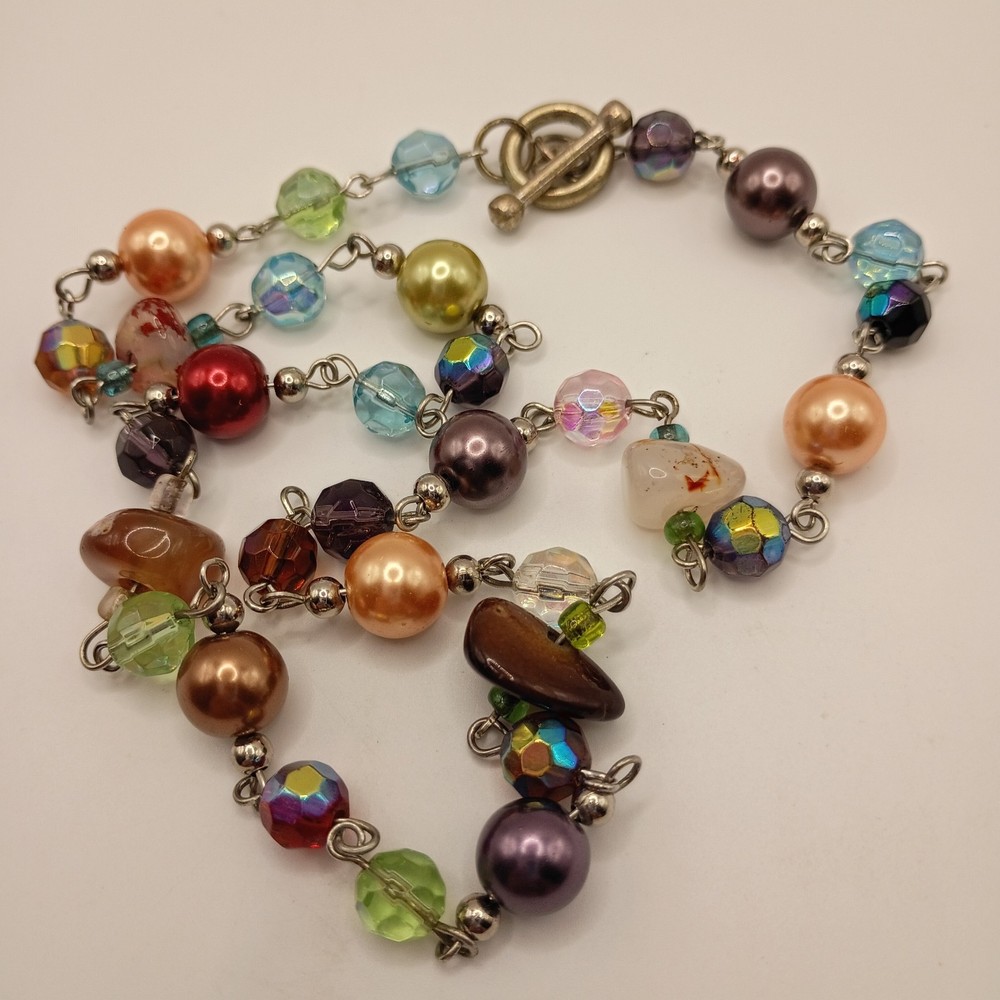 Vintage Boho Mixed Media Beaded Necklace Multicolor 22