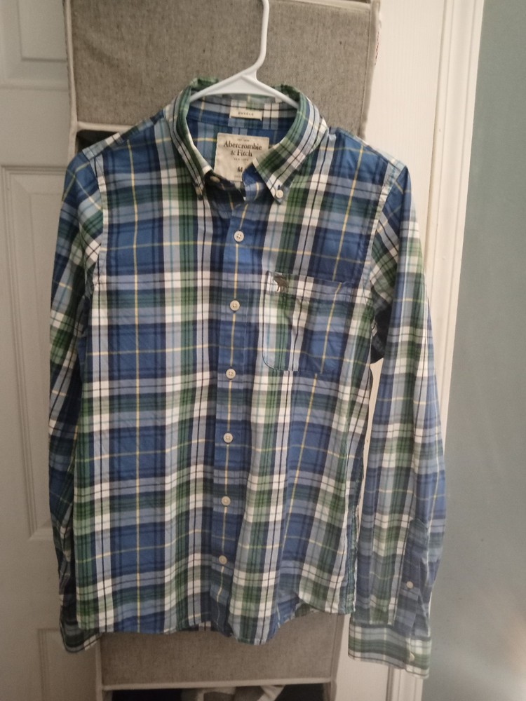 Vintage Abercrombie & Fitch button up medium long sleeve plaid shirt Blue/Green
