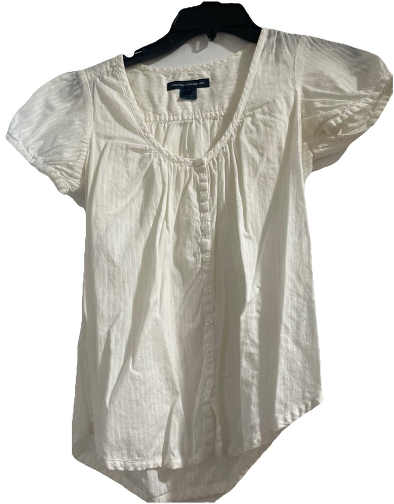 French Connection White Button Down Cotton Short Sleeve Size 2