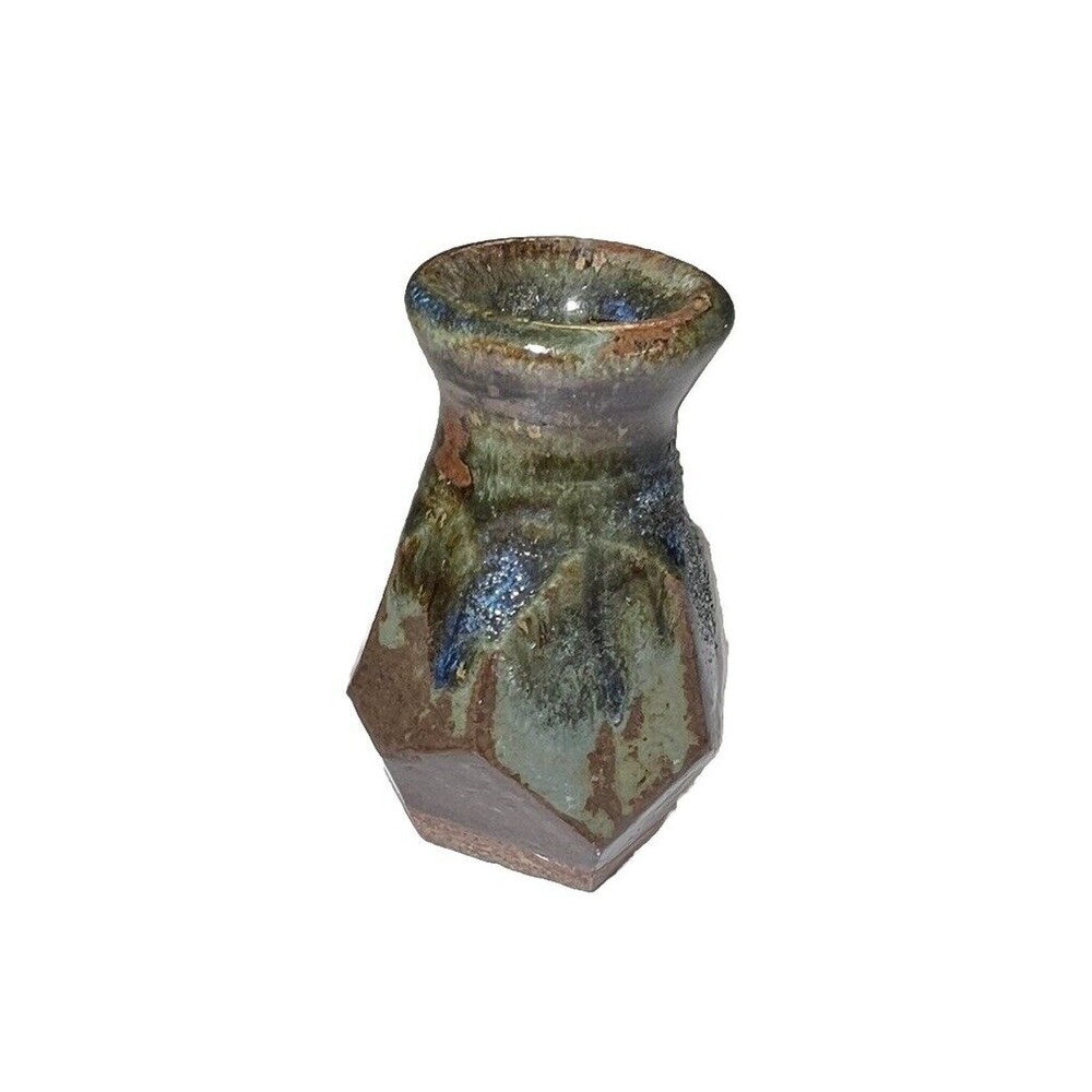 Handmade Art Pottery Bud Vase 3 Inches Signed Candle Holder Abstract Boho Nature