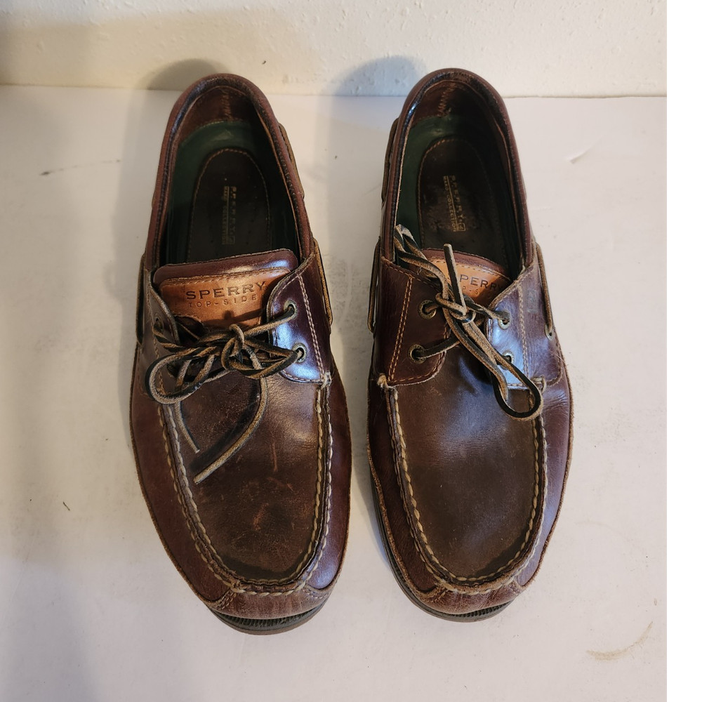 Sperry Men's Top Sider Mako Collection Brown Leather Non-Slip Boat Shoes US 12M