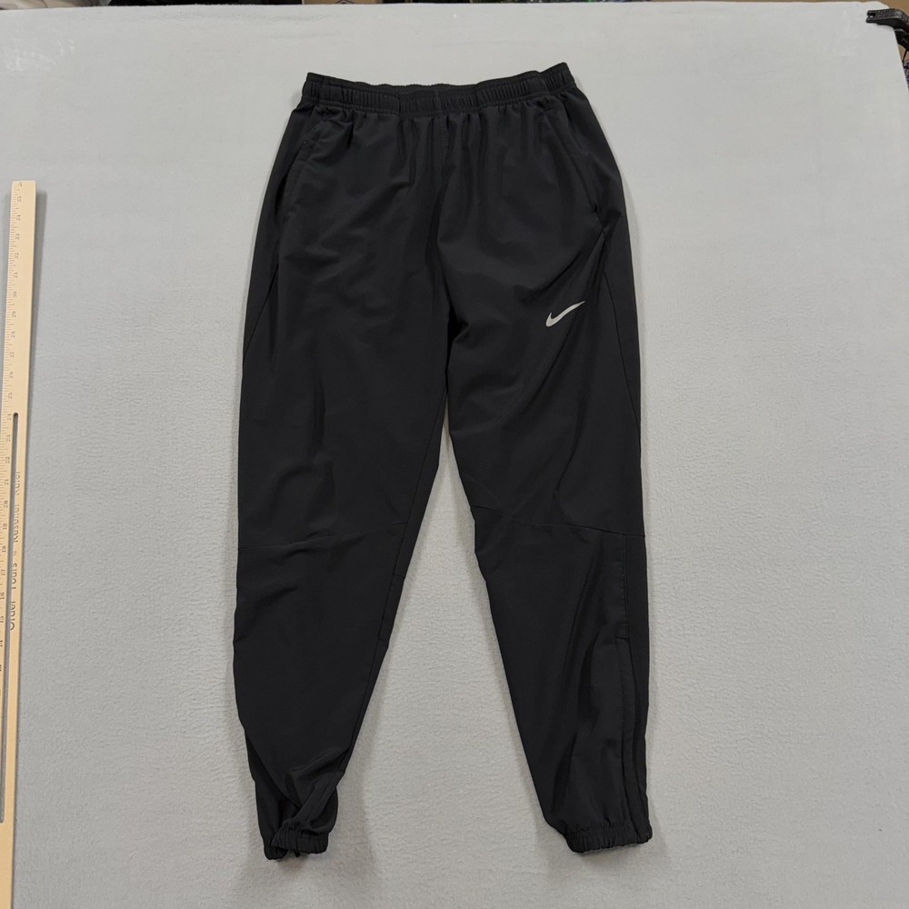Nike Dri-FIT Track Pants Mens Medium Black Woven Elastic Waist Zip Hem Running