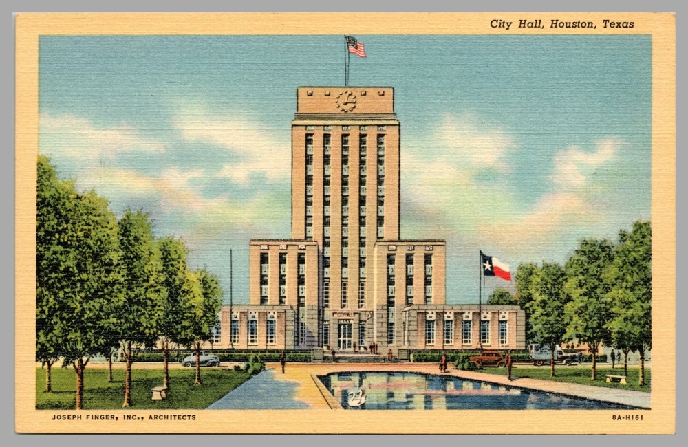 City Hall Houston Texas Civic Center Exterior View Linen c1940 Vintage Postcard