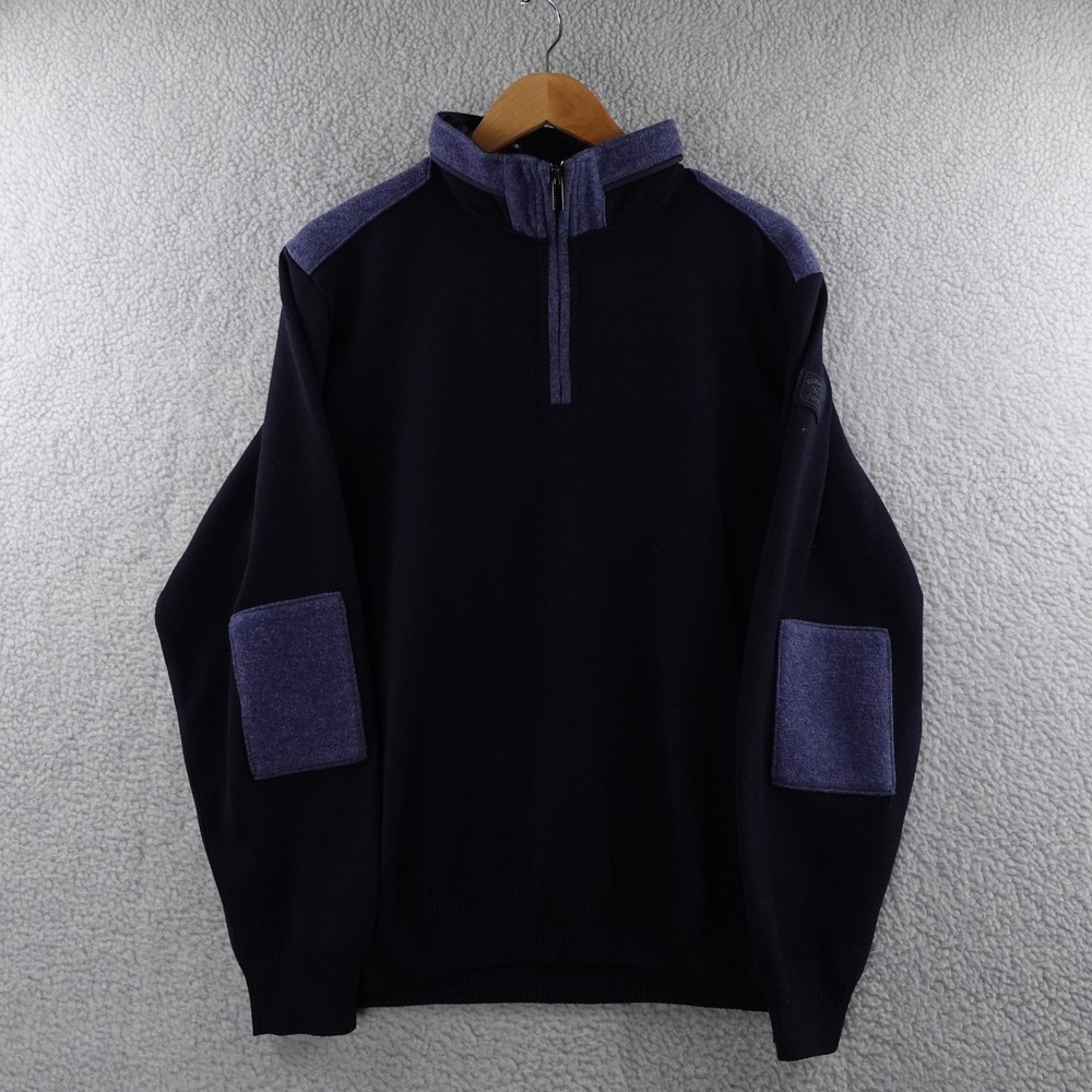 Paul & Shark Yachting Men Navy Blue Italian Virgin Wool 1/4 Zip Sweater Size L