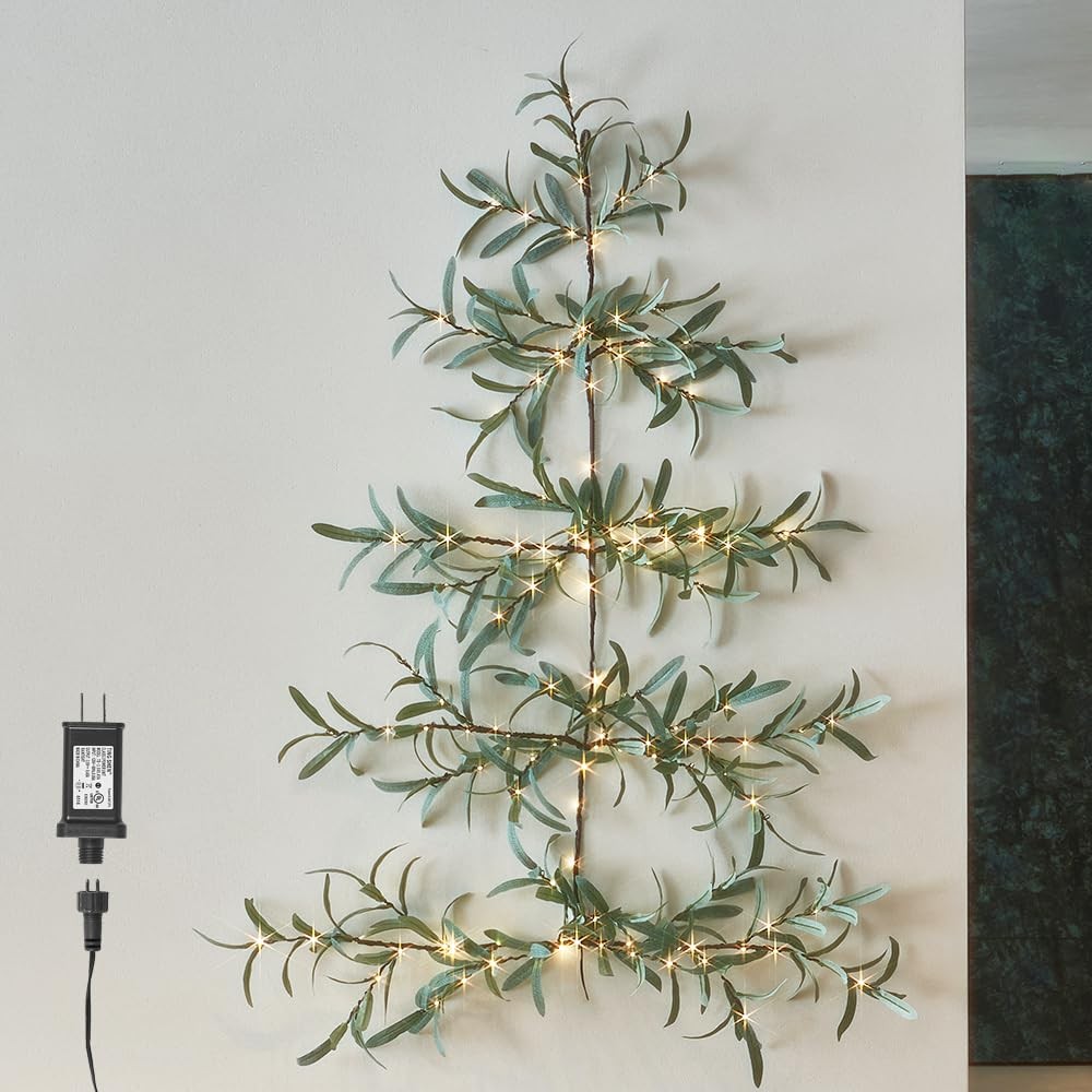 Lighted Olive Wall Tree with Timer and 140 Fairy Lights Vine Garland