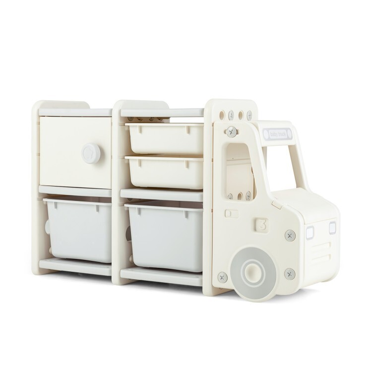 Toddlers Truck Toy Storage Kids Organizer Cabinet With 2 Plastic Bins & 2 Drawer