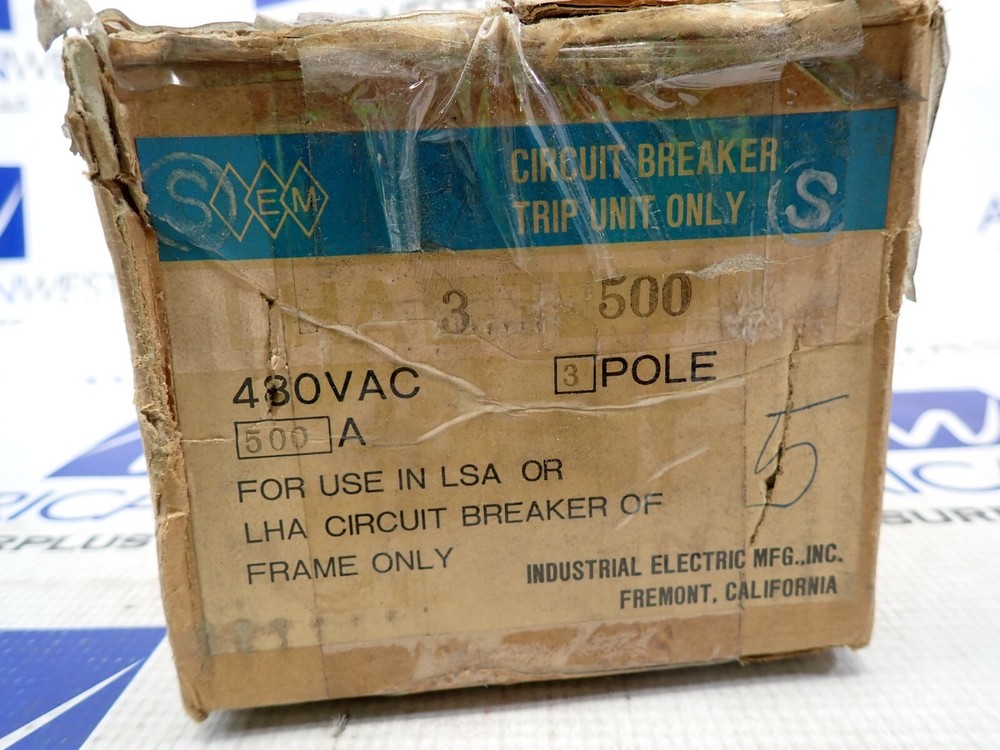 New IEM LHA3T500 Trip Unit 3 Poles 500A Type LSA/LHA Frame