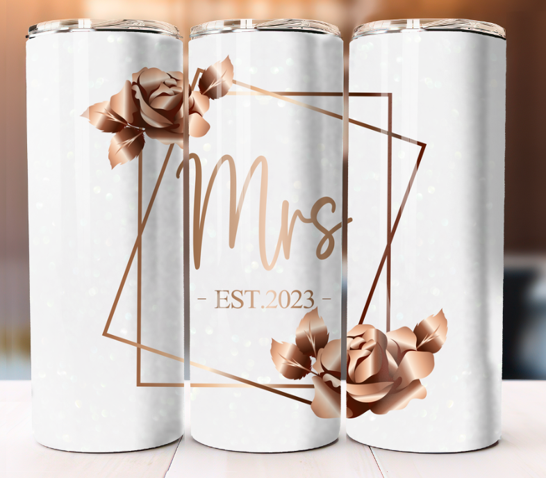 Mrs Est. 2023 Tumbler 20oz Skinny Cup Mug Stainless Steel