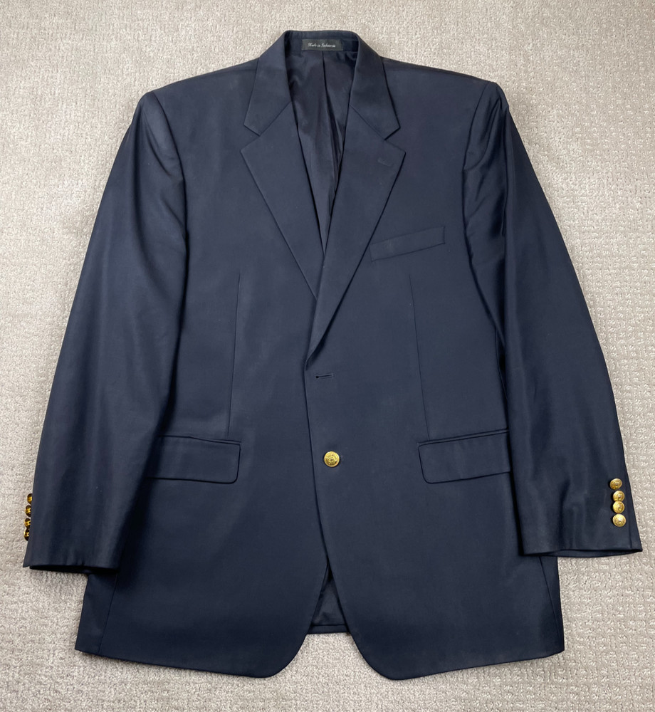 Vintage Lauren Ralph Lauren Blazer Mens 44L Navy Wool Gold Button Sport Coat