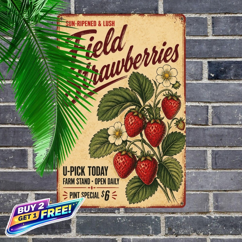 Vintage Sweet Strawberry Tin Sign Retro Fruit Kitchen Wall Art