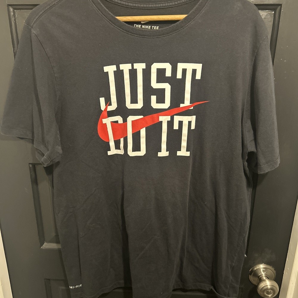 Nike Just Do It T-Shirt Men’s XL Black Graphic Activewear Short Sleeve