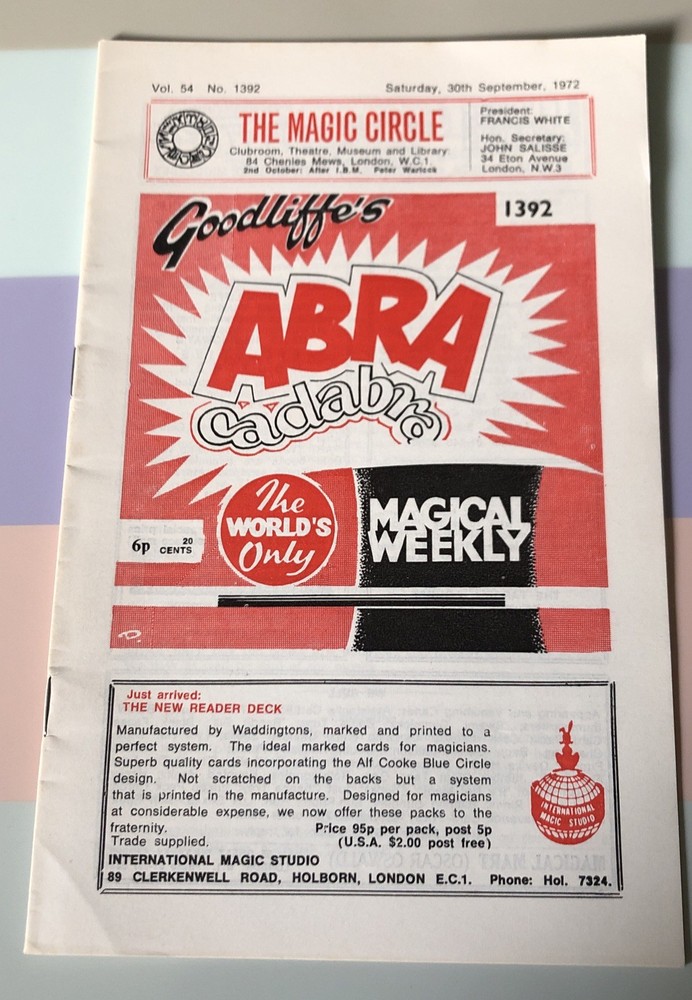 Vintage Magic / Magician Literature: Abra Cadabra # 1392 September 30, 1972 .-image