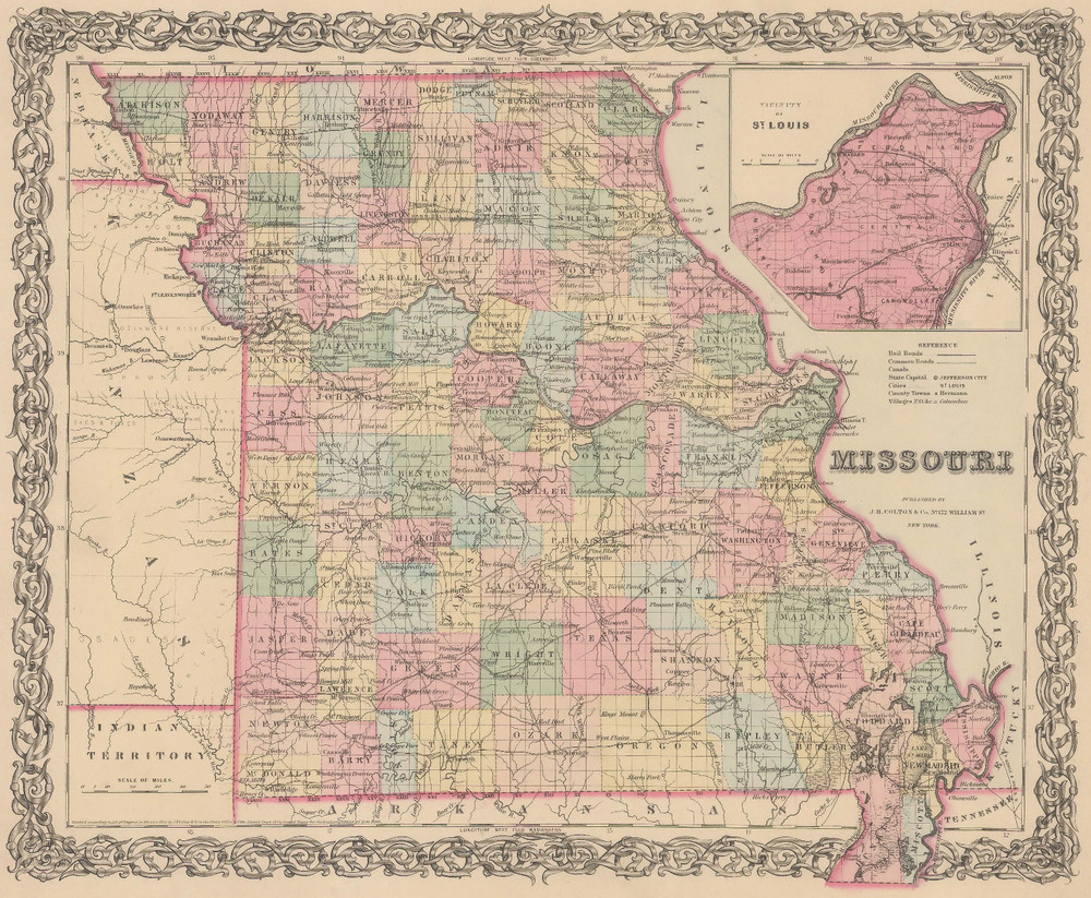 Map Of Missouri USA 1855 Vintage Historic Map Poster Print