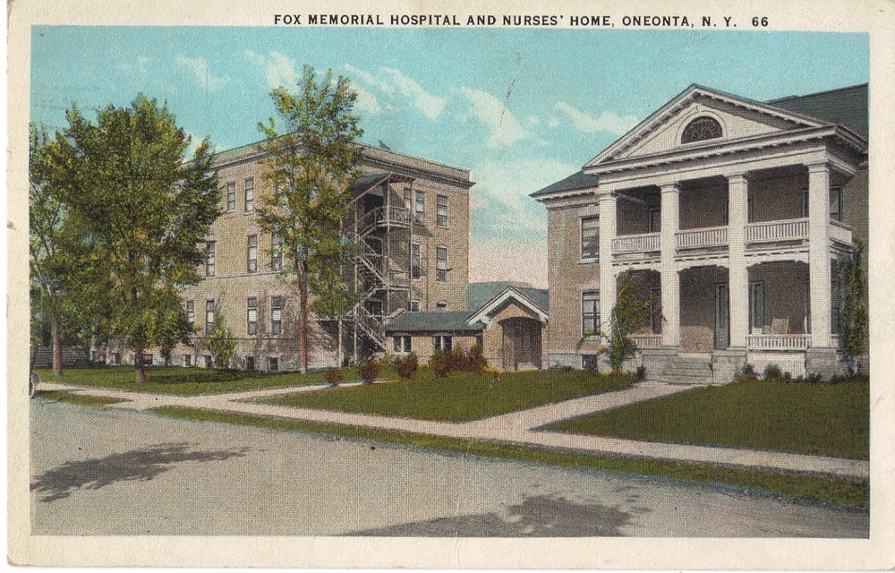 Oneonta NY Fox 1926 Memorial Hospital & Nurses Home  Otsego County Postcard