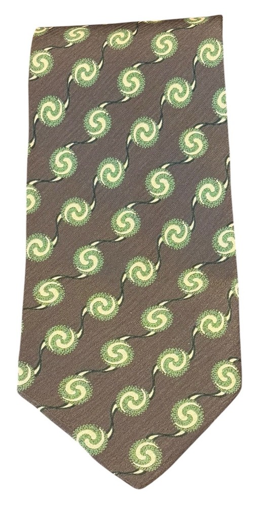 Vintage Giorgio Armani Cravatte 100% Silk Necktie Taupe Green Geometric Italy