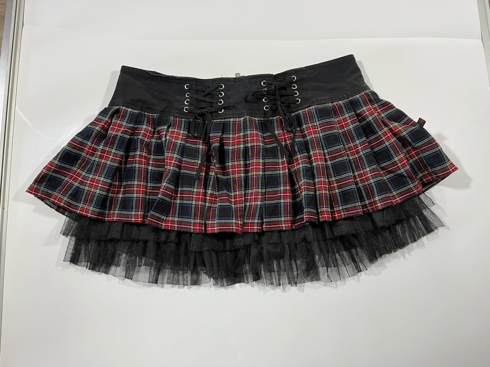 ROYAL BONES PLAID MINI SKIRT Size XL, School Girl, Goth, Grunge