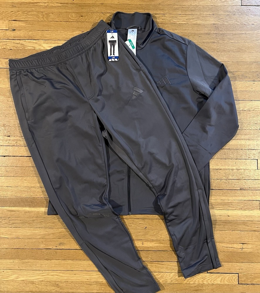 Adidas 2pc Set Tricot Pants And Full Zip Top Tracksuit Gray Mens XL Large NWT
