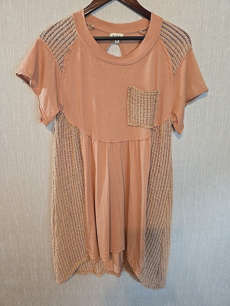 POL Women's Boho Tunic top crochet sides with cut out back Oversize Size S