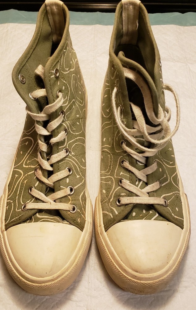 American Eagles Outfitters Smiley Green Canvas High Top Shoes Sz 9